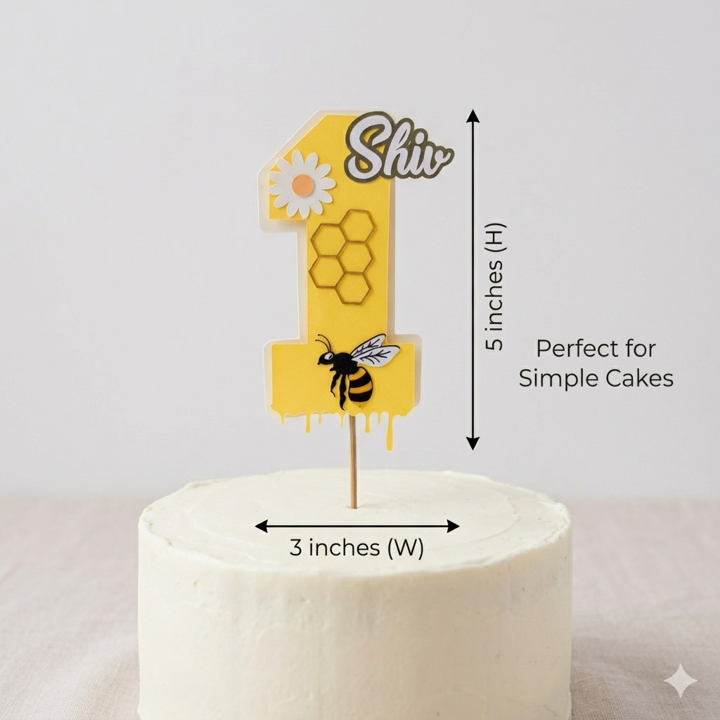 Honey Bee Small Cake Topper – Handcrafted Party Decoration