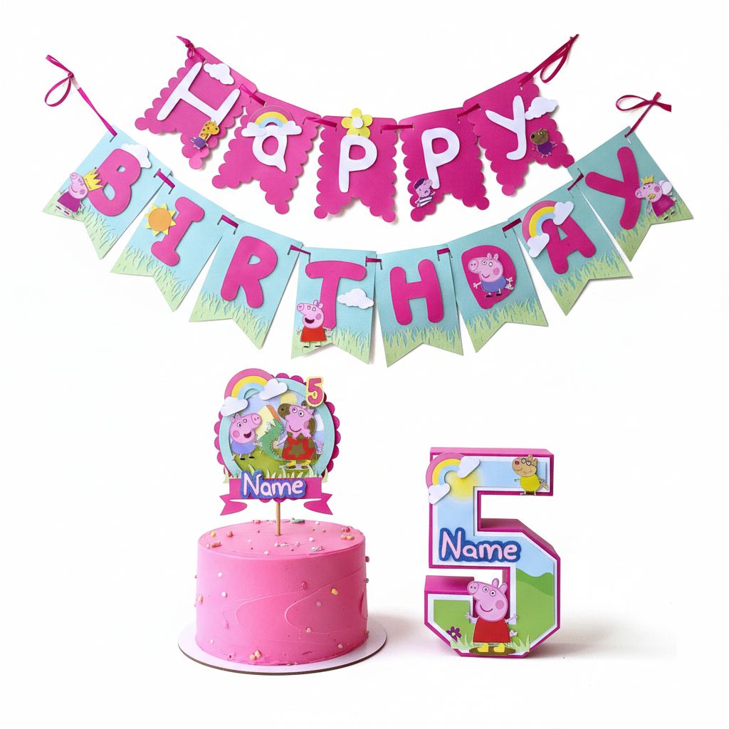 Peppa Pig Party Pack - 3D Letter, Cake Topper & Banner