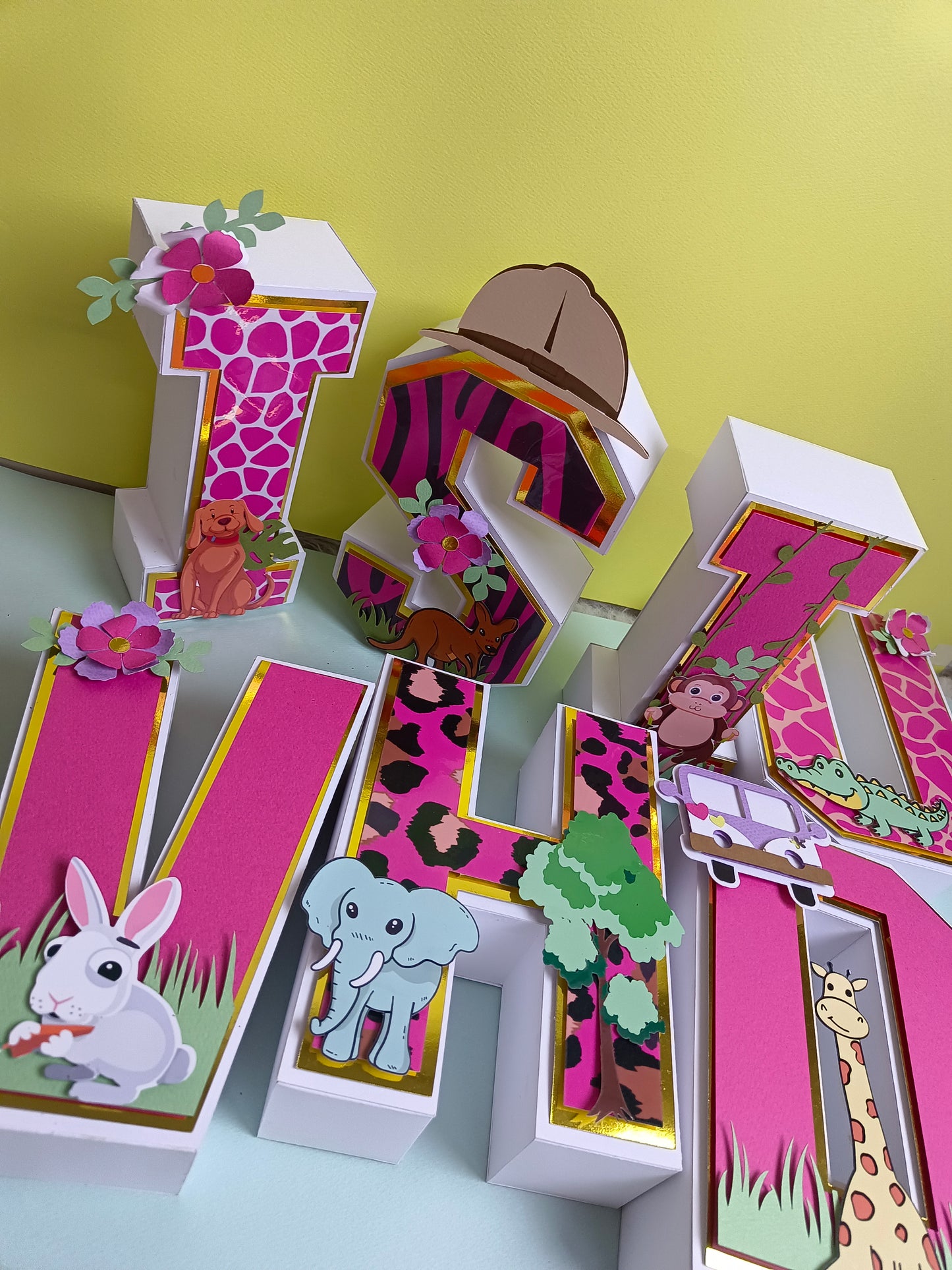Jungle 3D Name Letters for Girl - Customizable Birthday Decoration