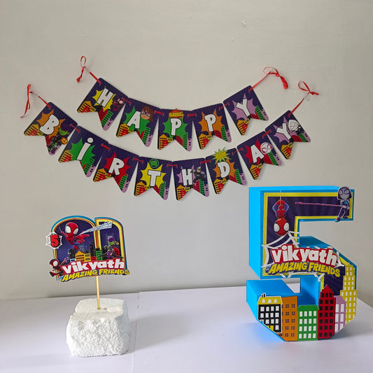 Spidey Complete Party Pack - Banner, 3D Letter & Cake Topper - Customizable