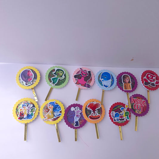 "Inside Out Cupcake Toppers - Handcrafted Party Decoration