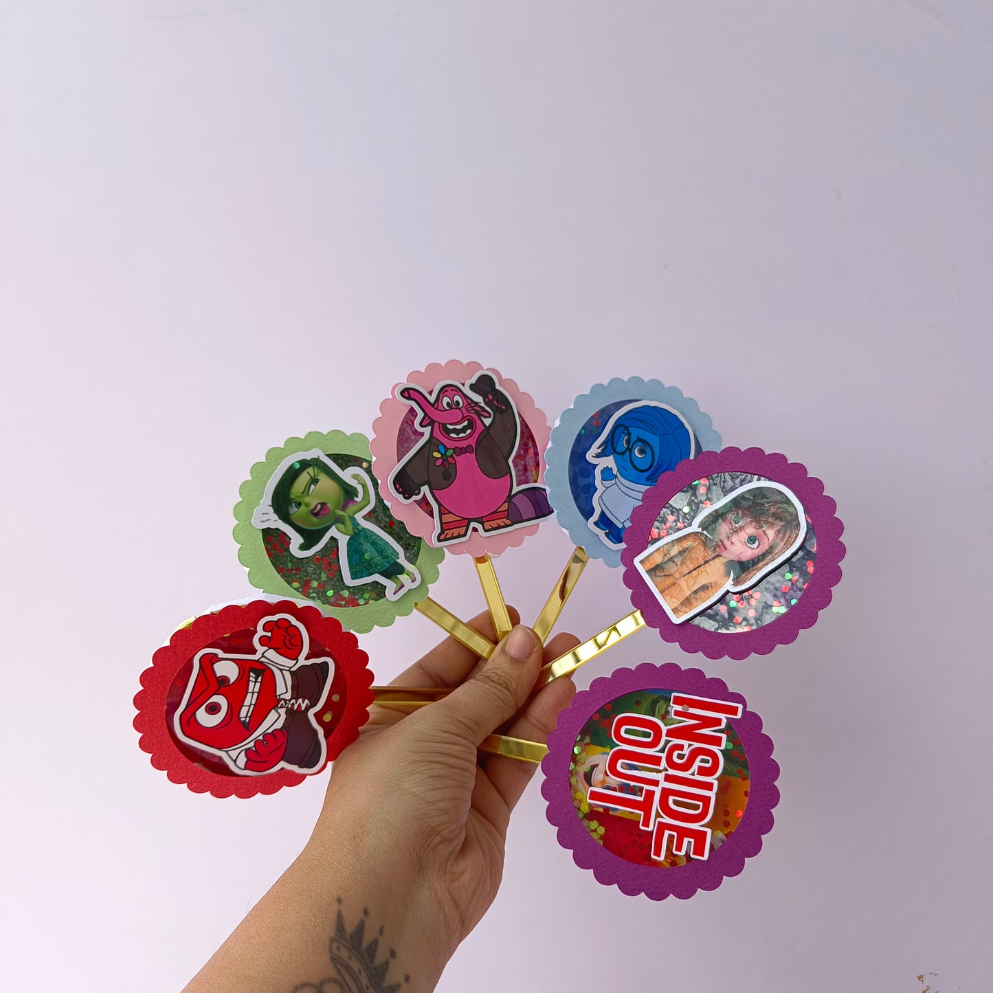 "Inside Out Cupcake Toppers - Handcrafted Party Decoration