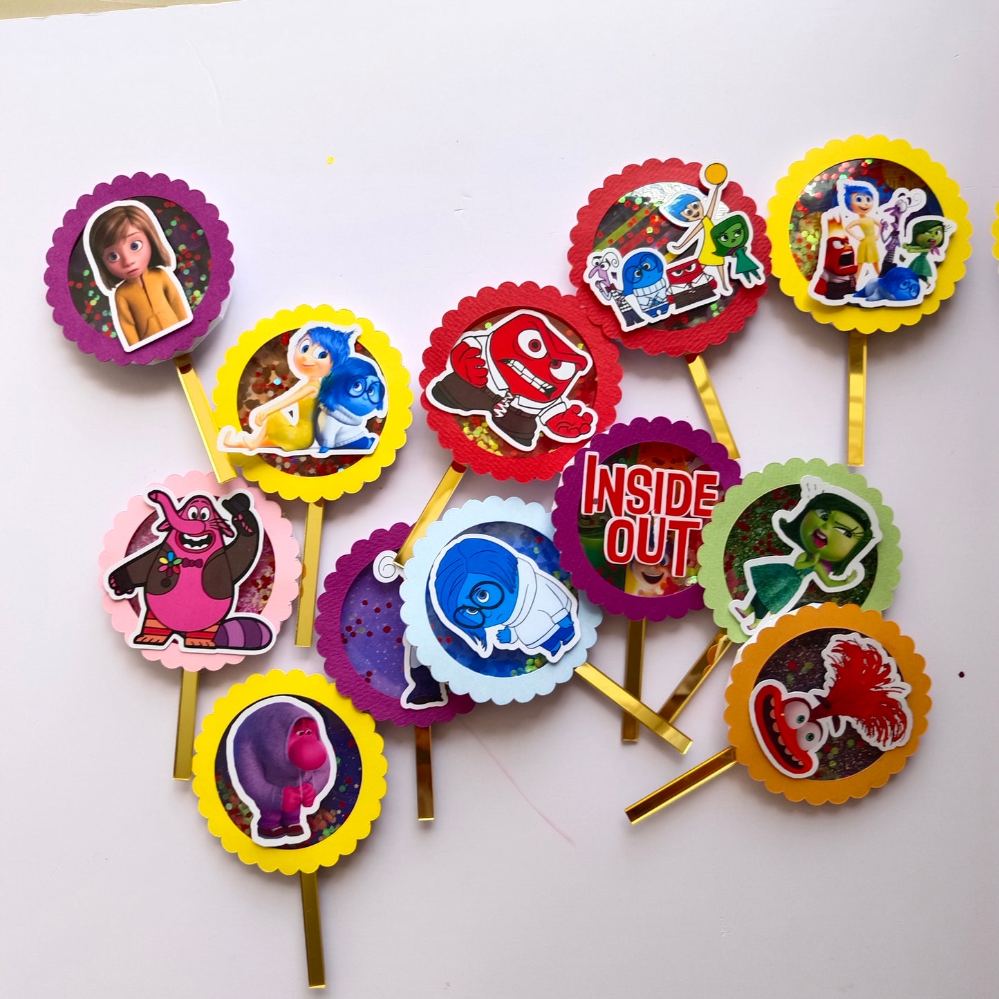 "Inside Out Cupcake Toppers - Handcrafted Party Decoration