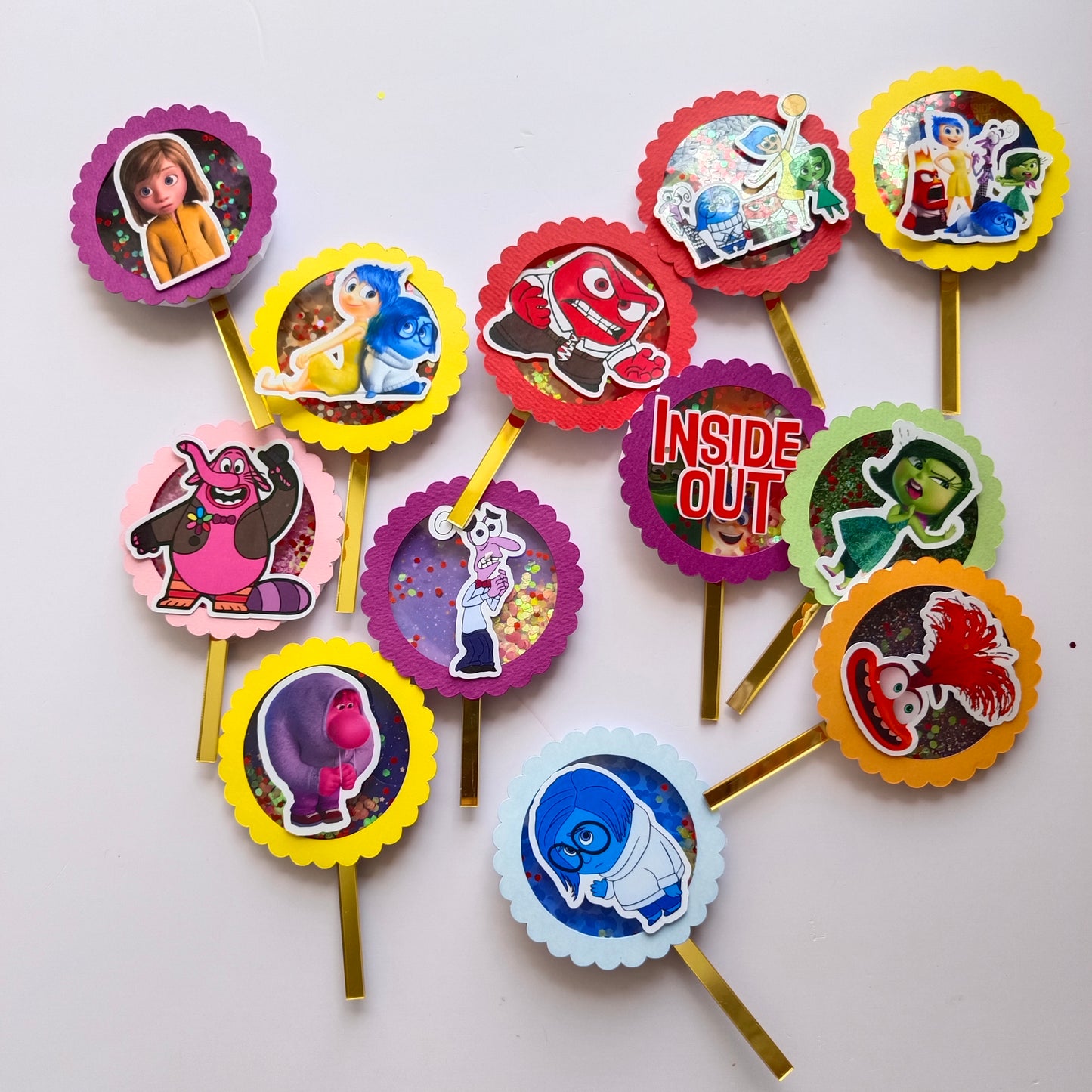 "Inside Out Cupcake Toppers - Handcrafted Party Decoration