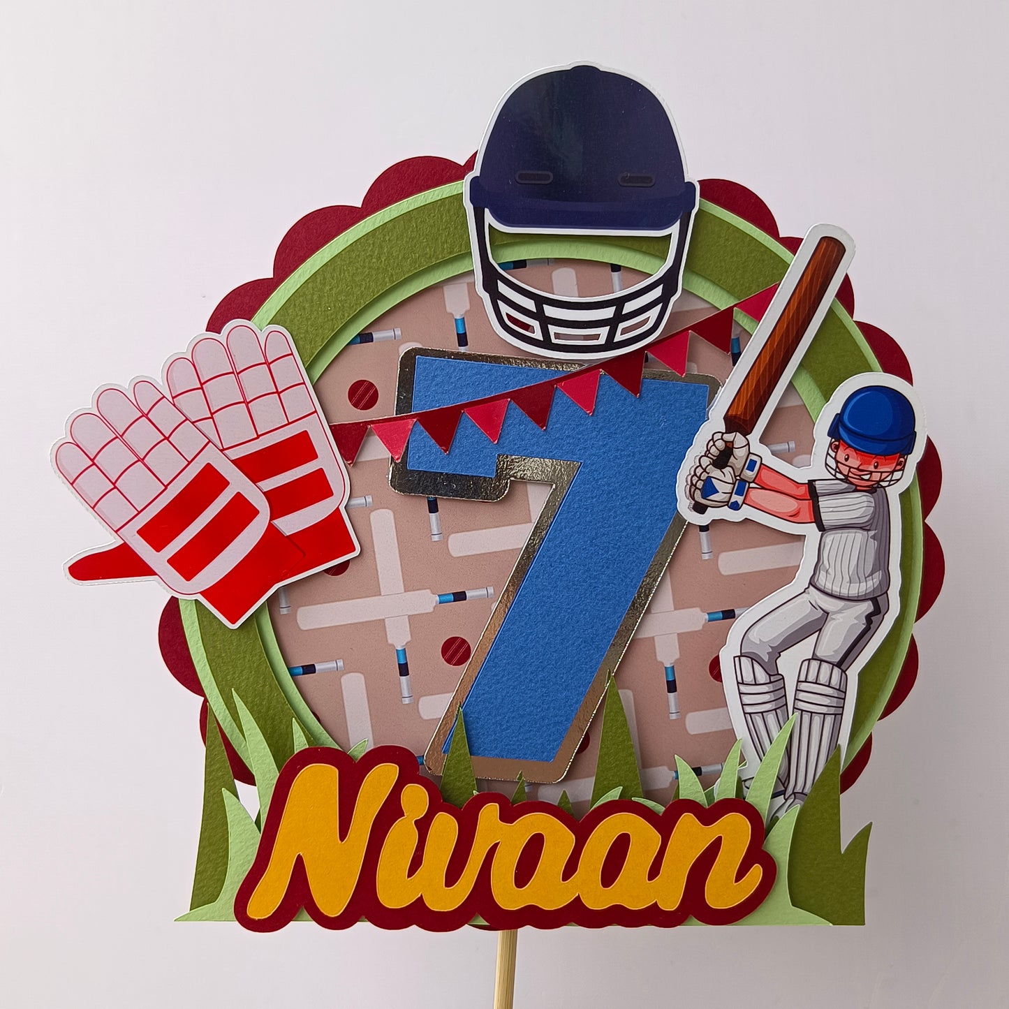 Handcrafted Cricket Cake Topper - Customizable with Name and Age