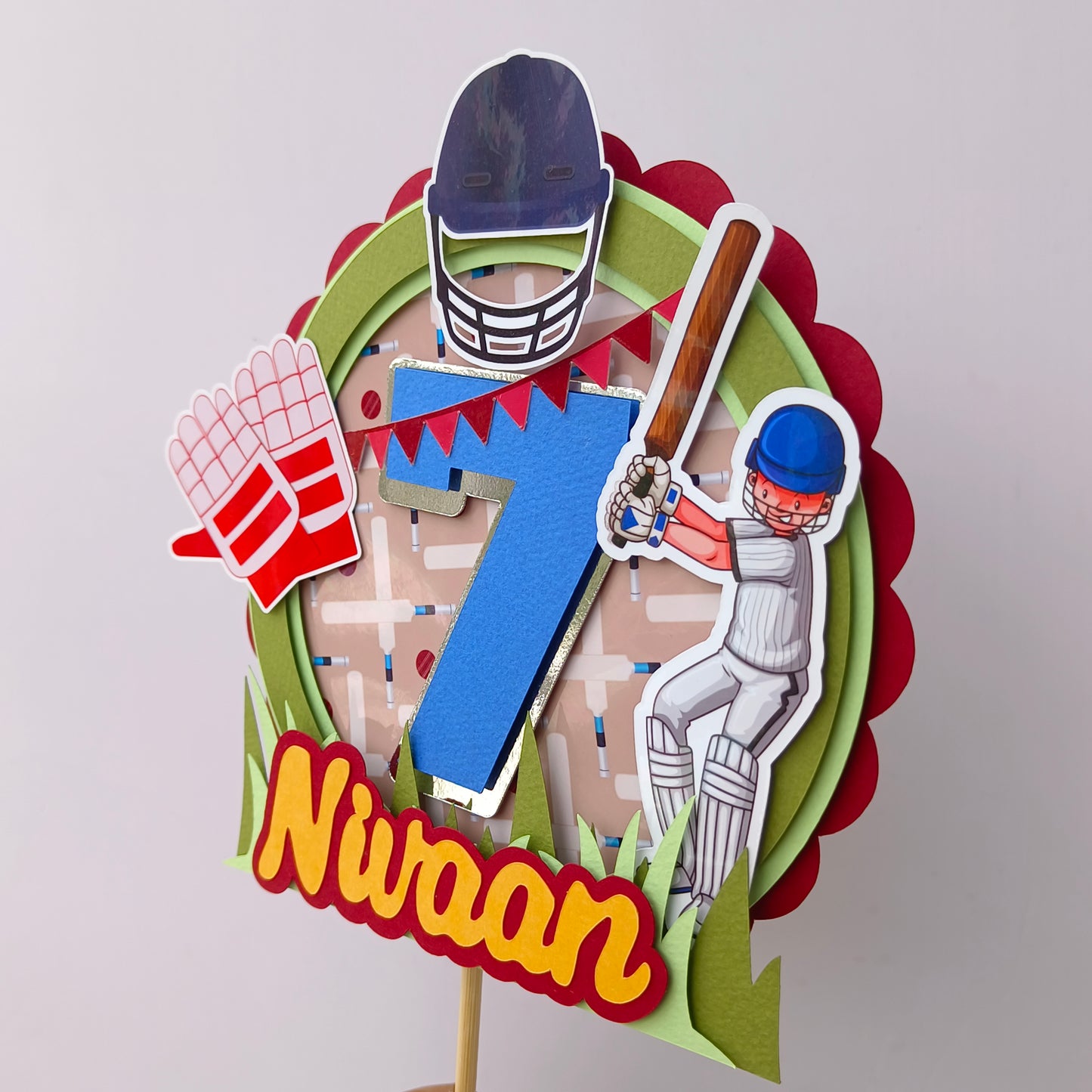 Handcrafted Cricket Cake Topper - Customizable with Name and Age