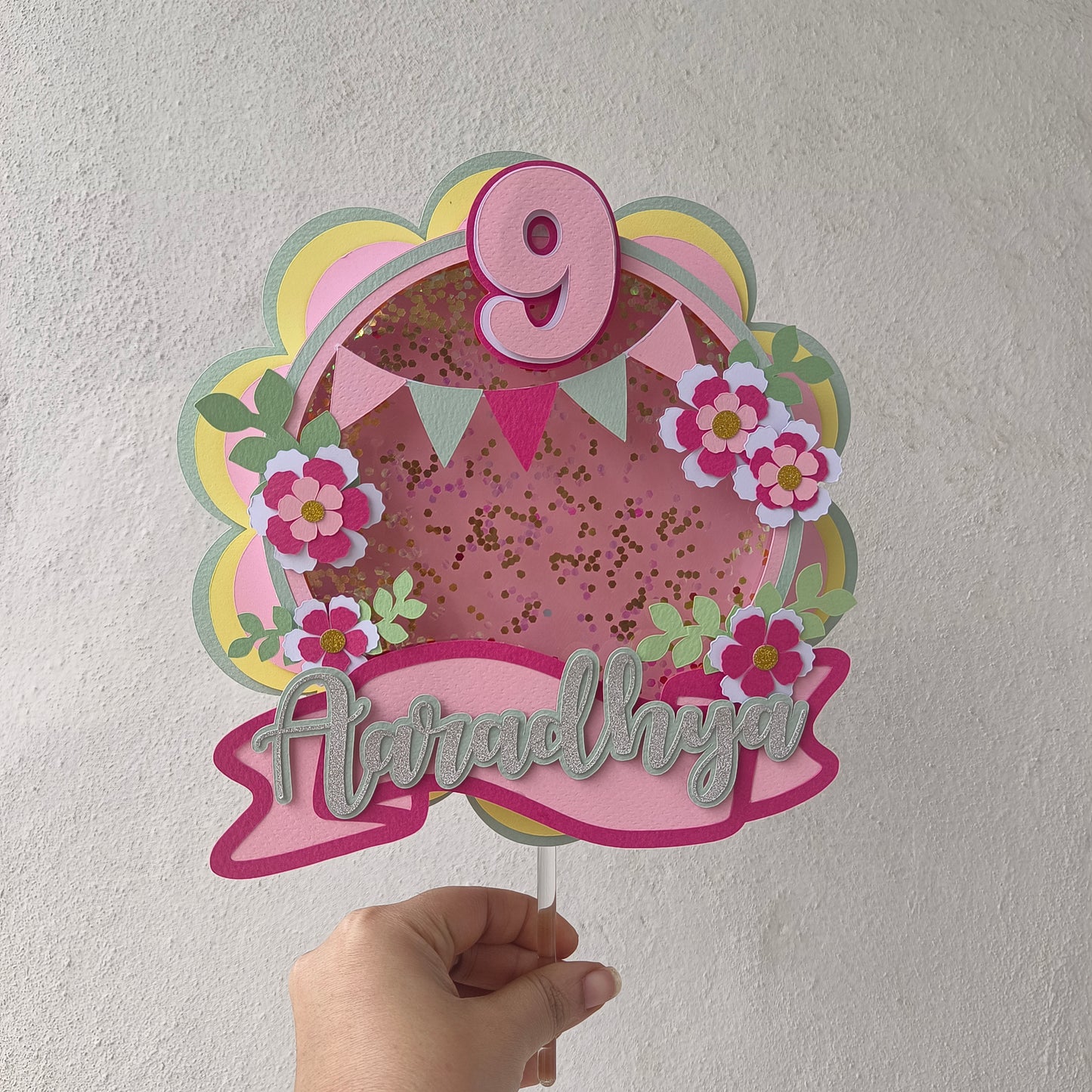 Custom Handcrafted Flower Cake Toppers with Name & Age