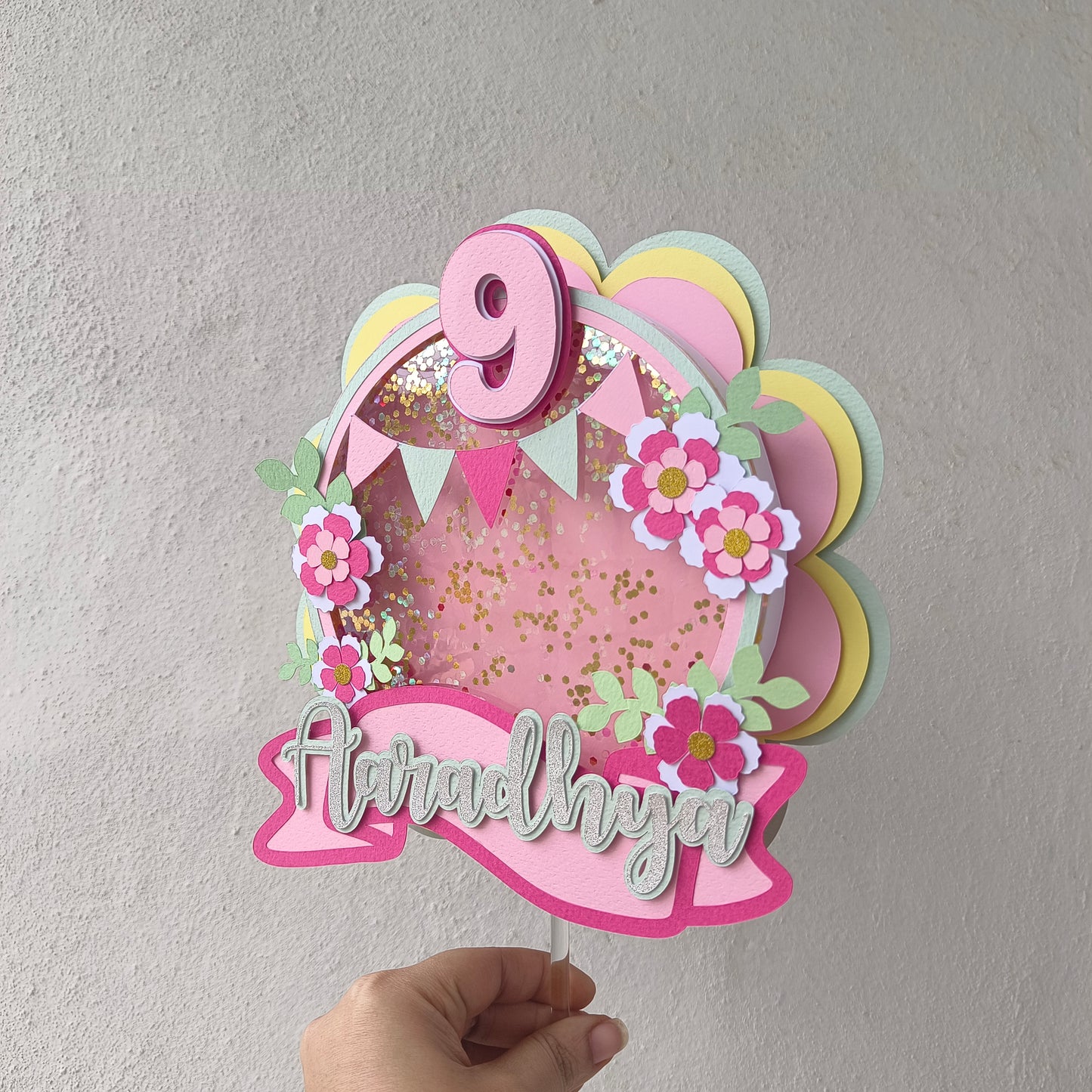 Custom Handcrafted Flower Cake Toppers with Name & Age