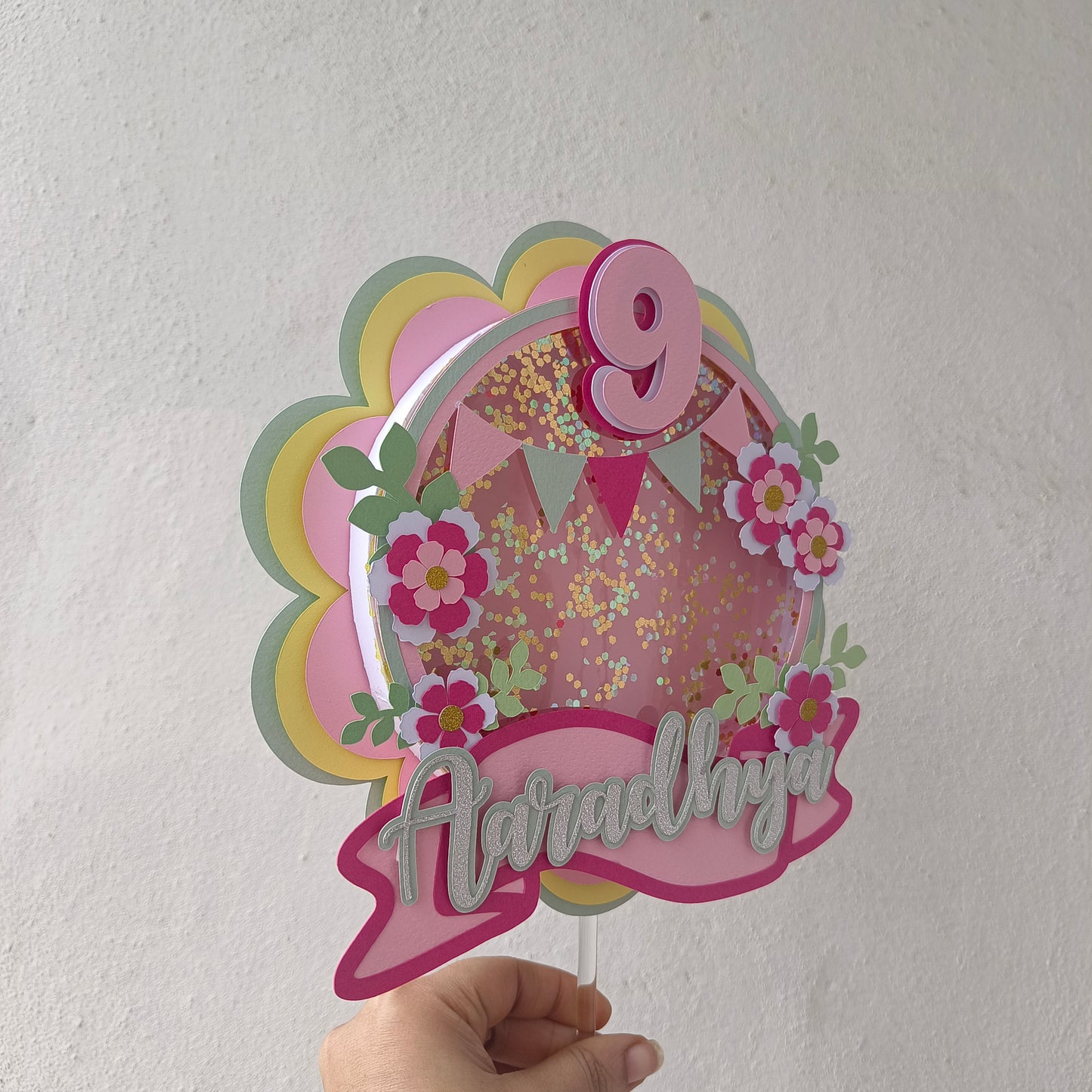 Custom Handcrafted Flower Cake Toppers with Name & Age