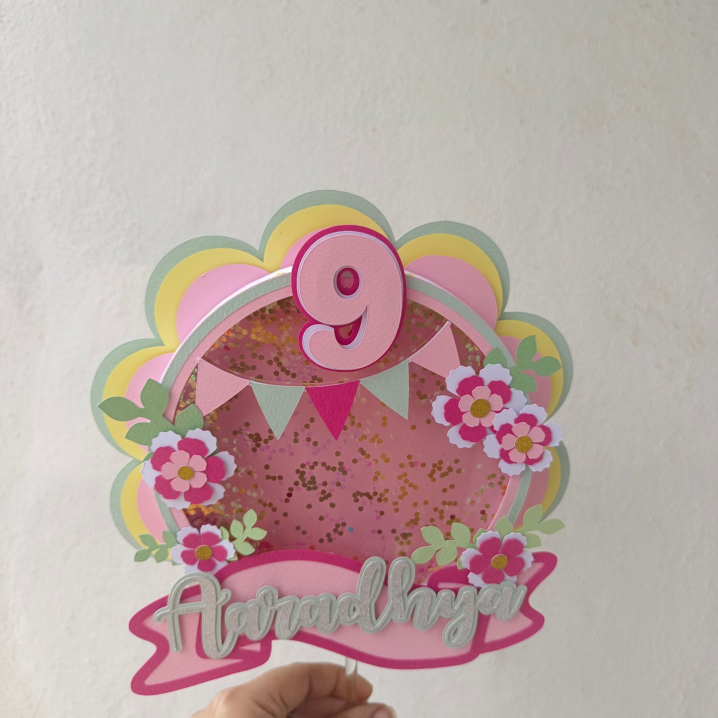 Custom Handcrafted Flower Cake Toppers with Name & Age