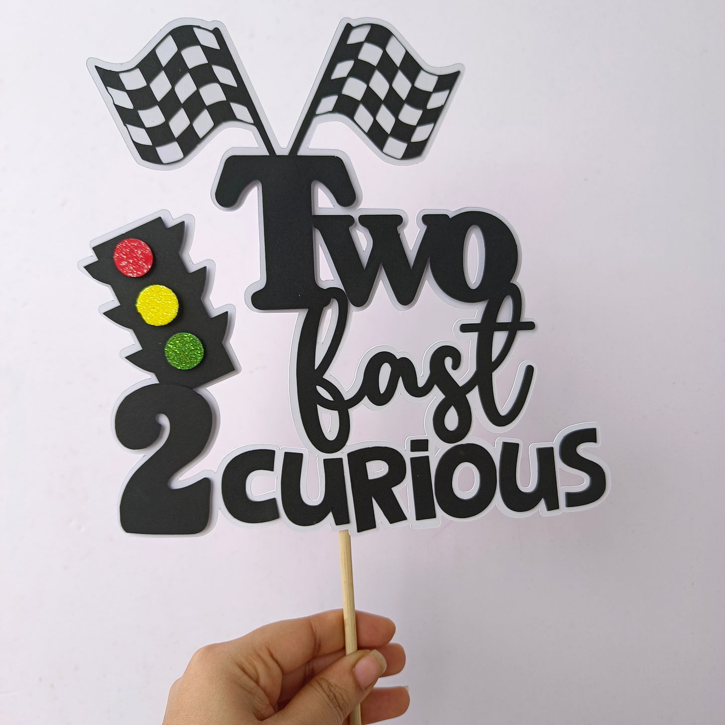 Two Fast 2 Curious Car Cake Topper - Handcrafted Party Decoration