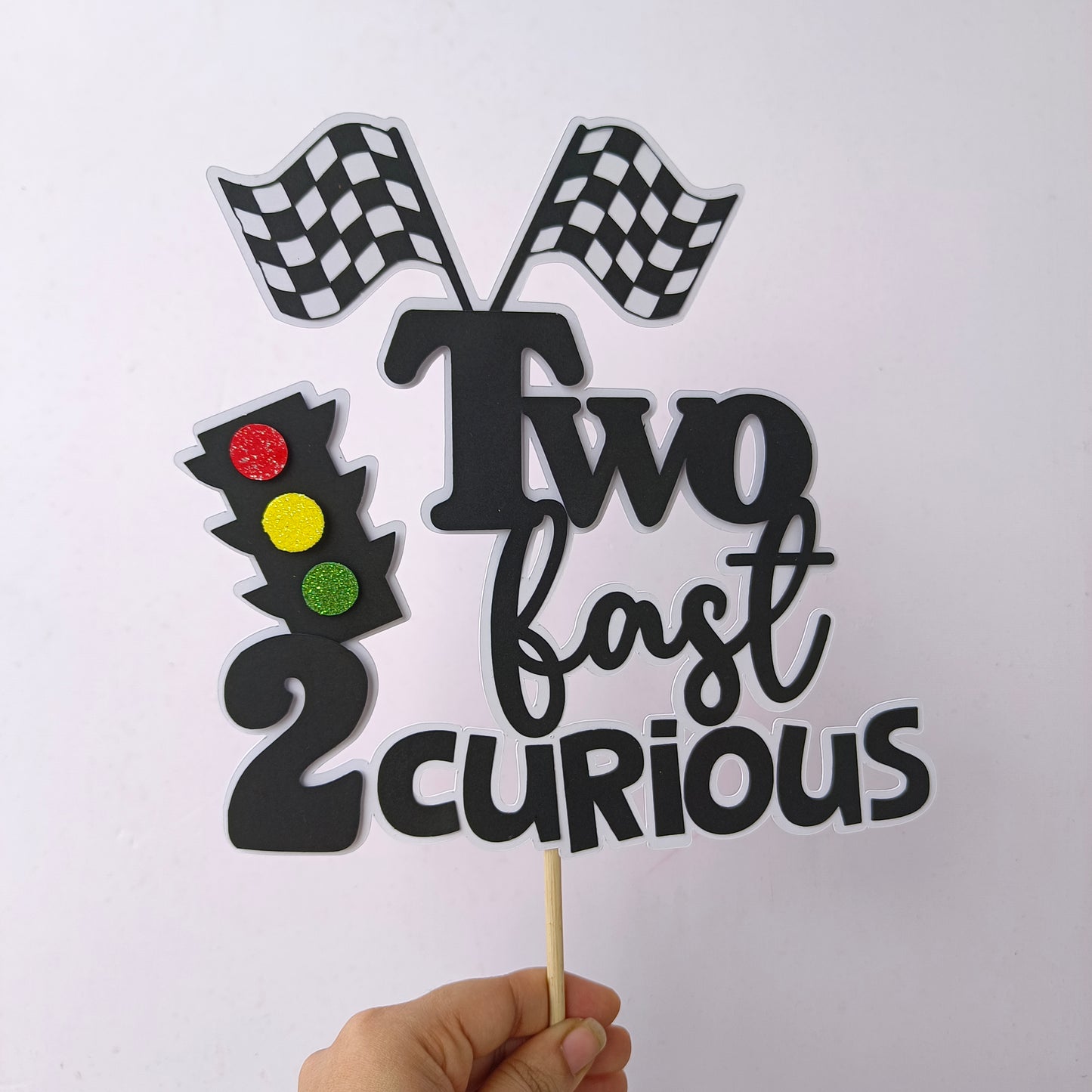 Two Fast 2 Curious Car Cake Topper - Handcrafted Party Decoration