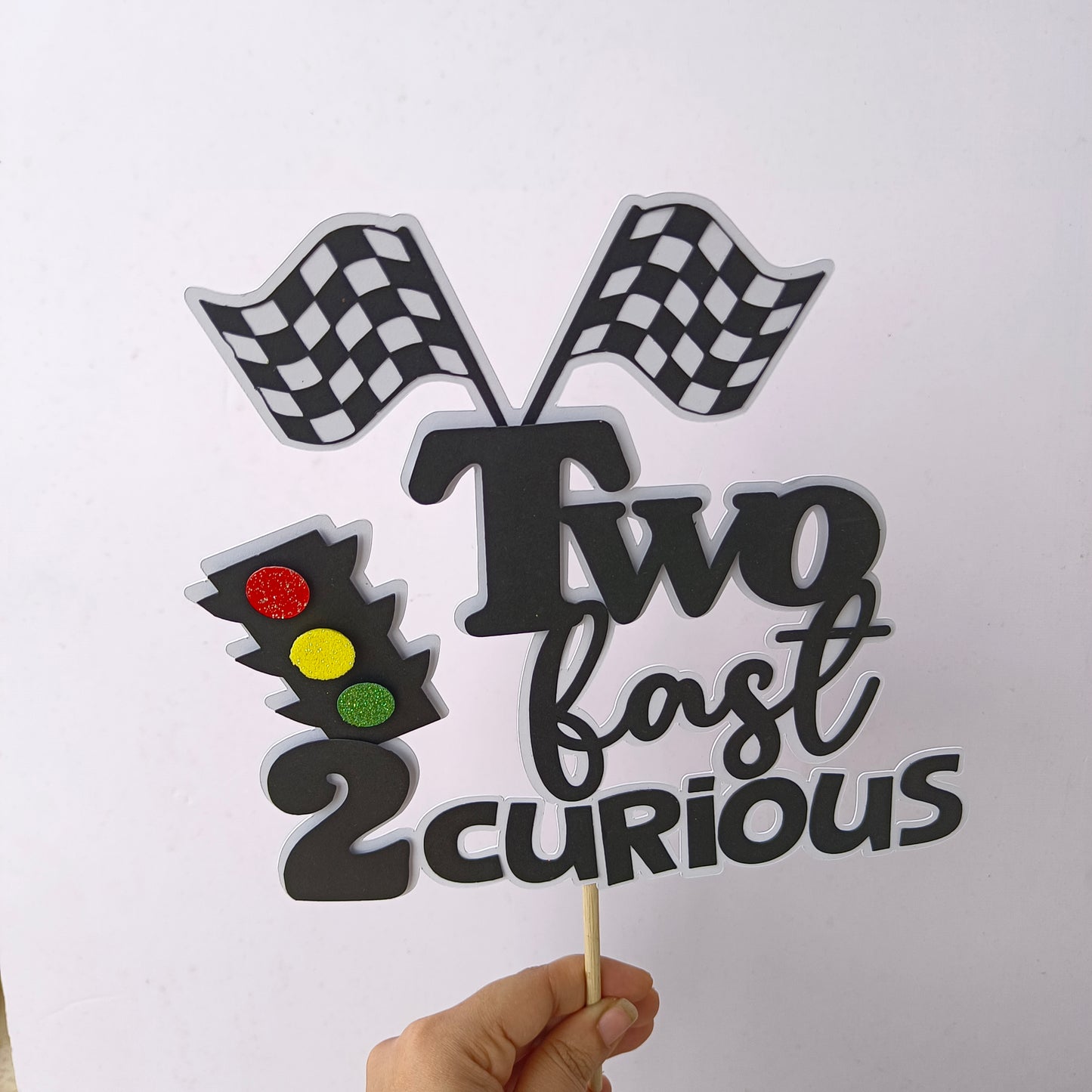 Two Fast 2 Curious Car Cake Topper - Handcrafted Party Decoration