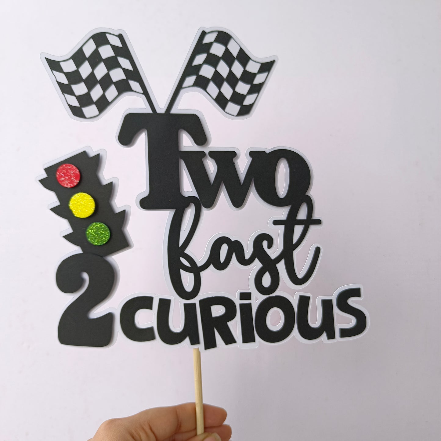 Two Fast 2 Curious Car Cake Topper - Handcrafted Party Decoration