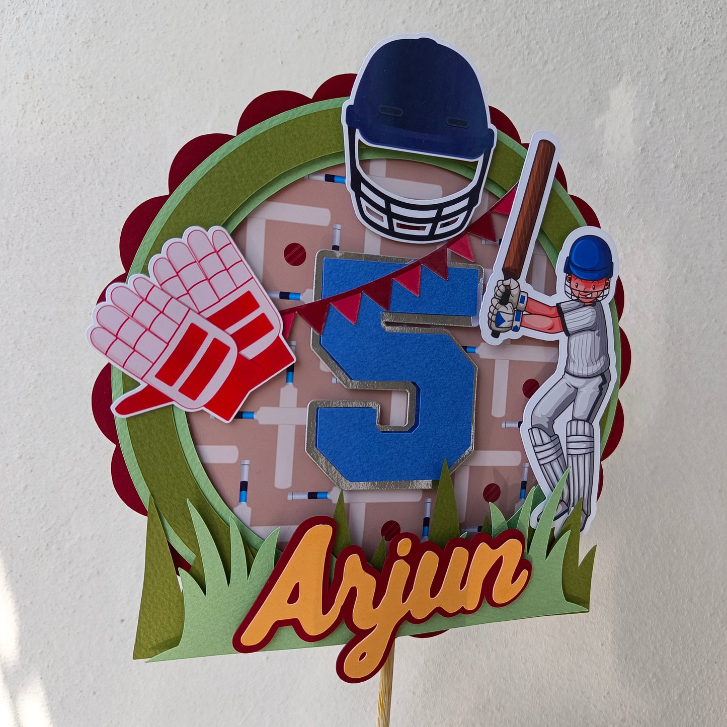 Handcrafted Cricket Cake Topper - Customizable with Name and Age