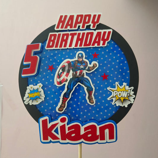 Captain America Cake Topper - Customizable with Name and Age