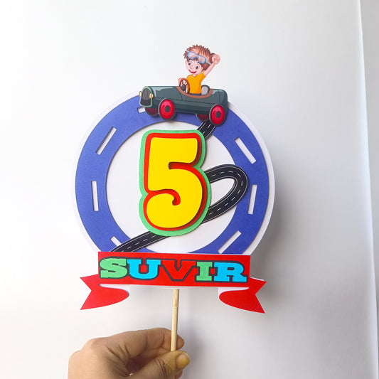 Car Cake Topper - Custom Name & Age - Handcrafted Party Decoration