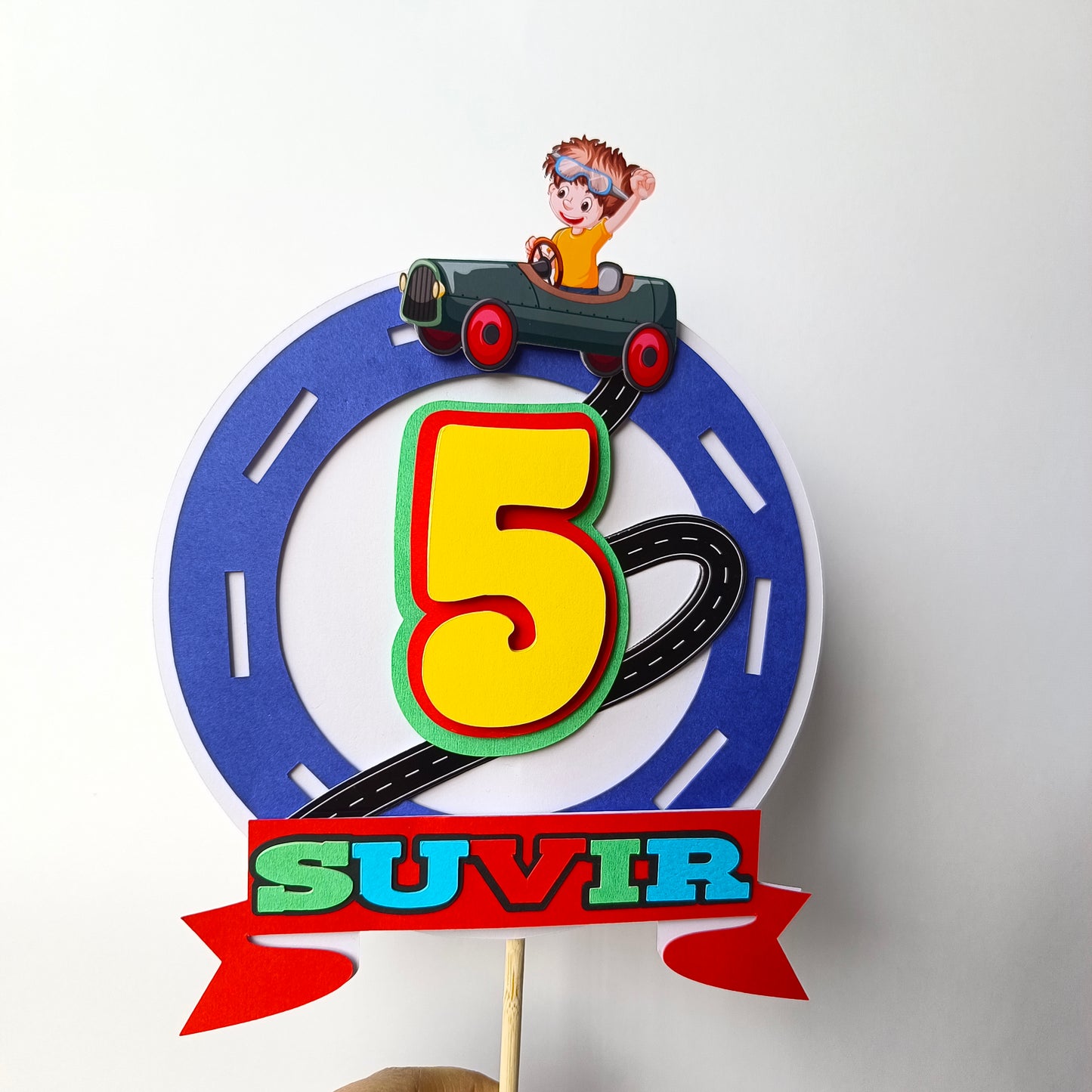 Car Cake Topper - Custom Name & Age - Handcrafted Party Decoration