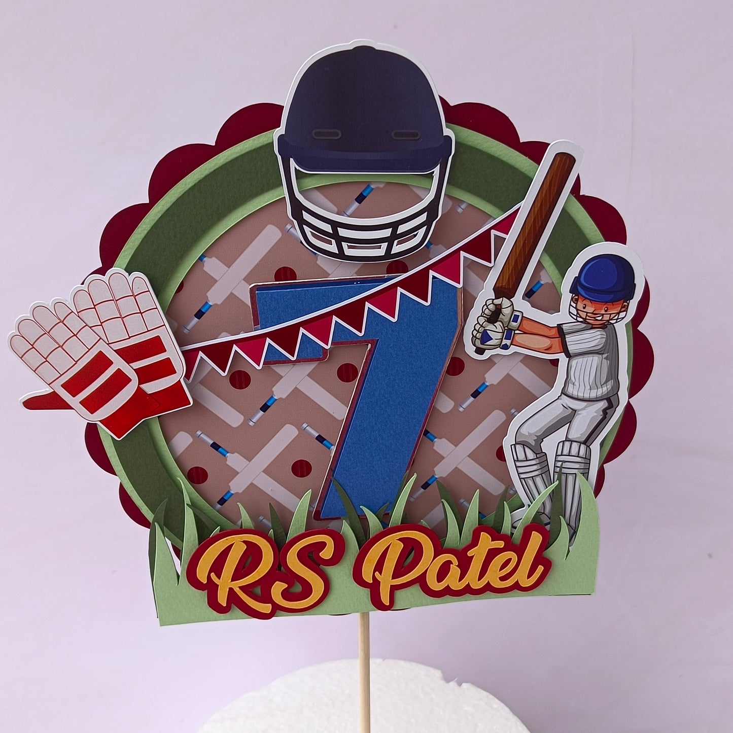 Handcrafted Cricket Cake Topper - Customizable with Name and Age