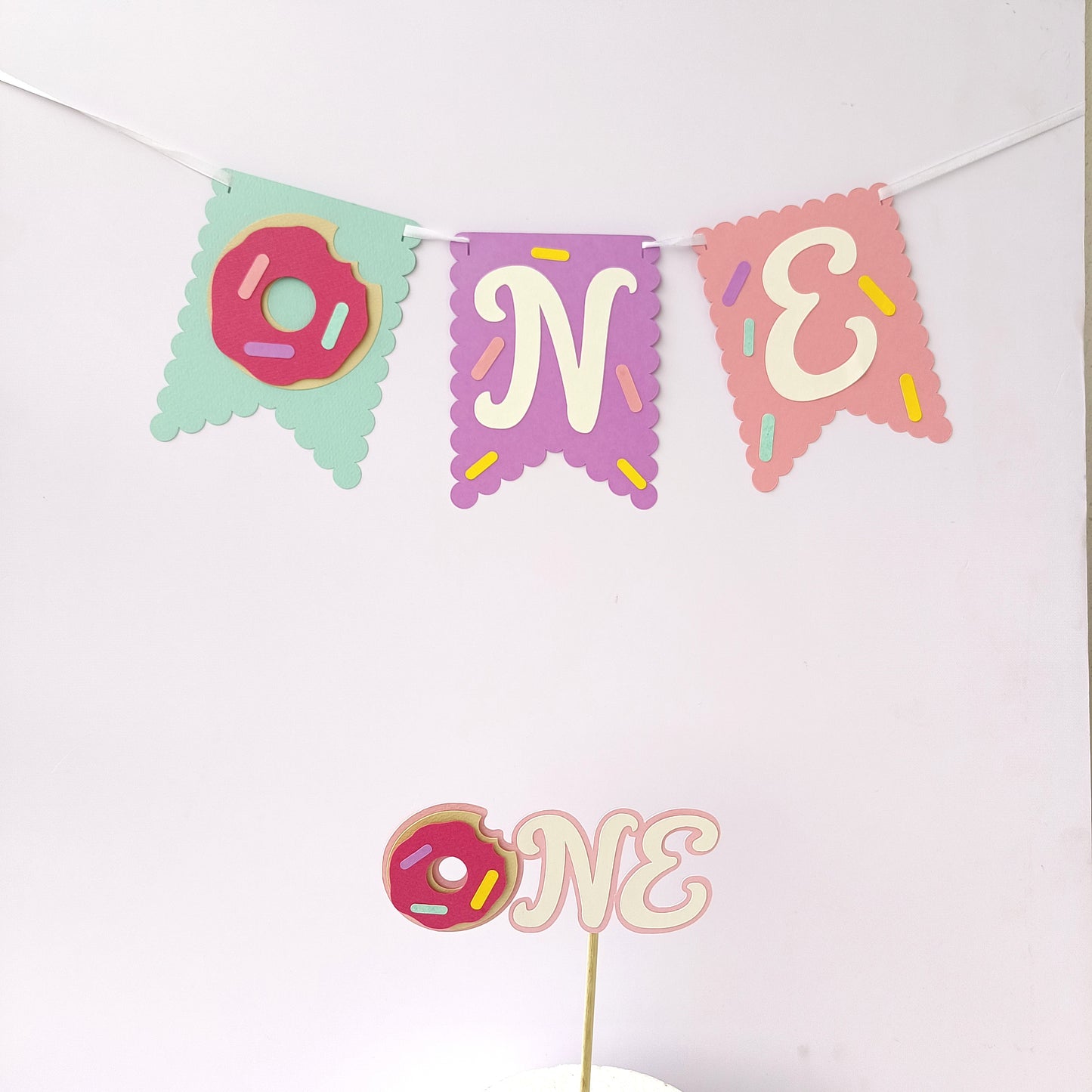 Donut High Chair Banner & Cake Topper Set - Handcrafted Party Decoration