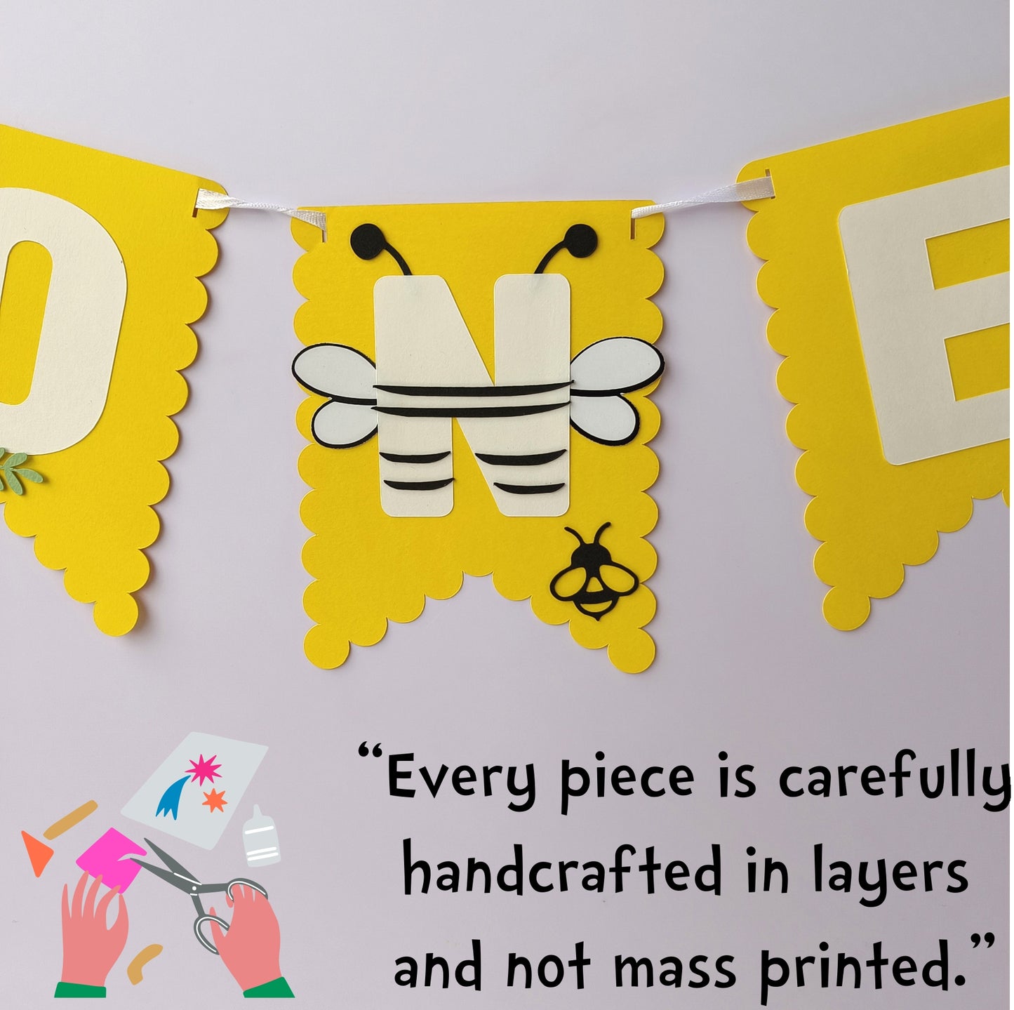 Bee High Chair Banner & Cake Topper Set - Handcrafted Party Decoration