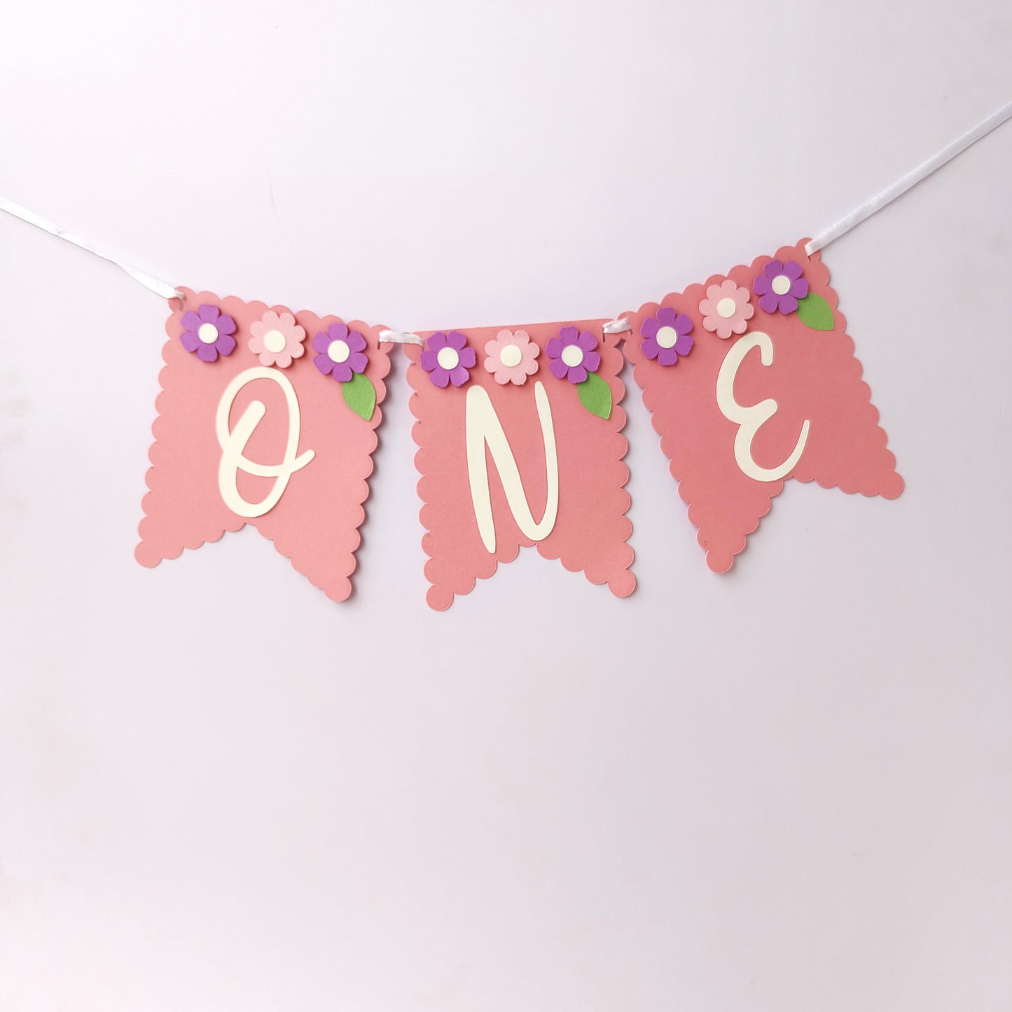 Flower High Chair Banner & Cake Topper Set - Handcrafted Party Decoration