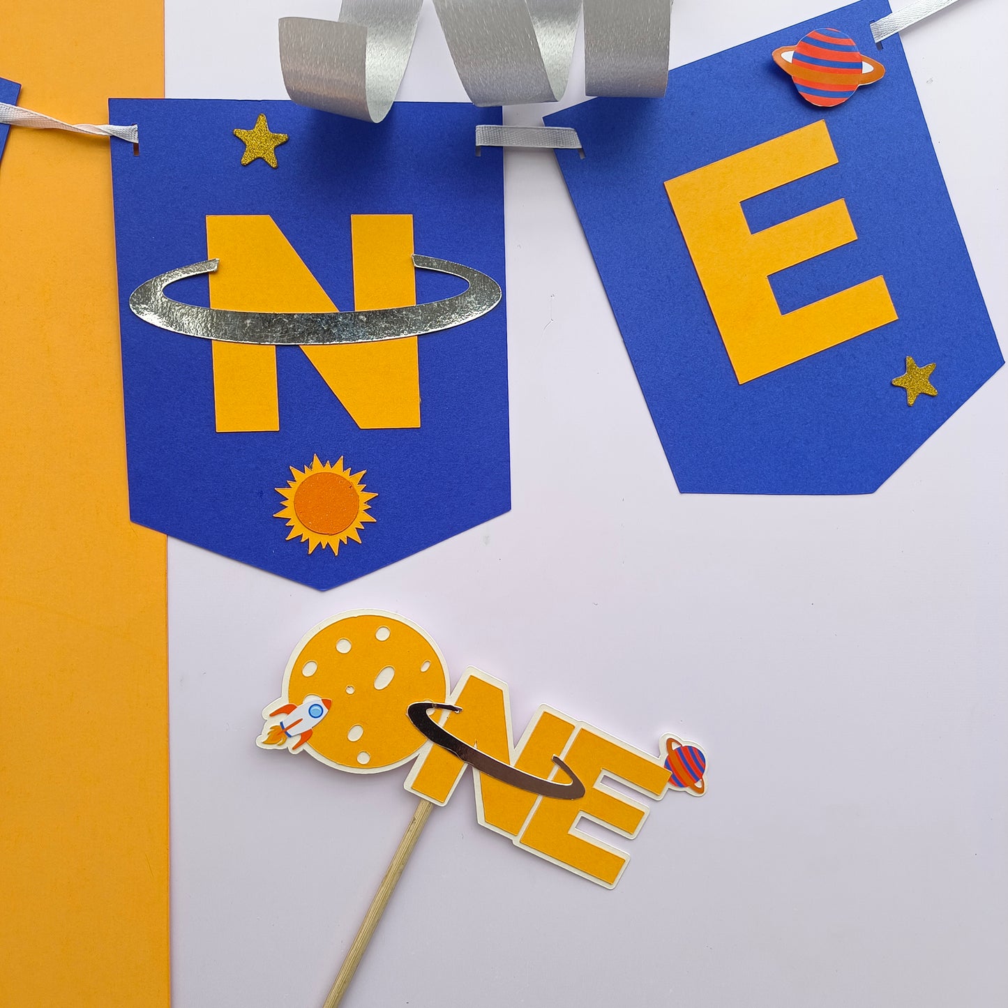 Space High Chair Banner & Cake Topper Set - Handcrafted Party Decoration