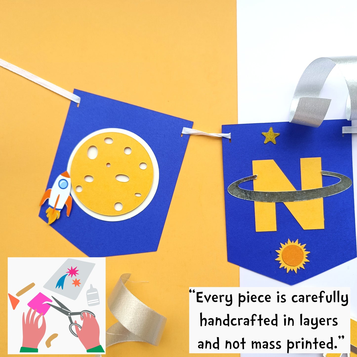 Space High Chair Banner & Cake Topper Set - Handcrafted Party Decoration