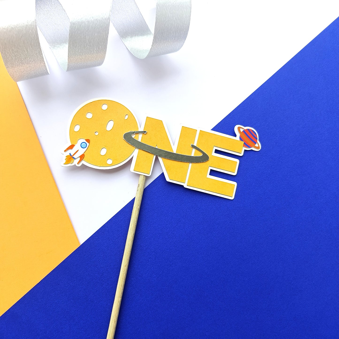 Space High Chair Banner & Cake Topper Set - Handcrafted Party Decoration