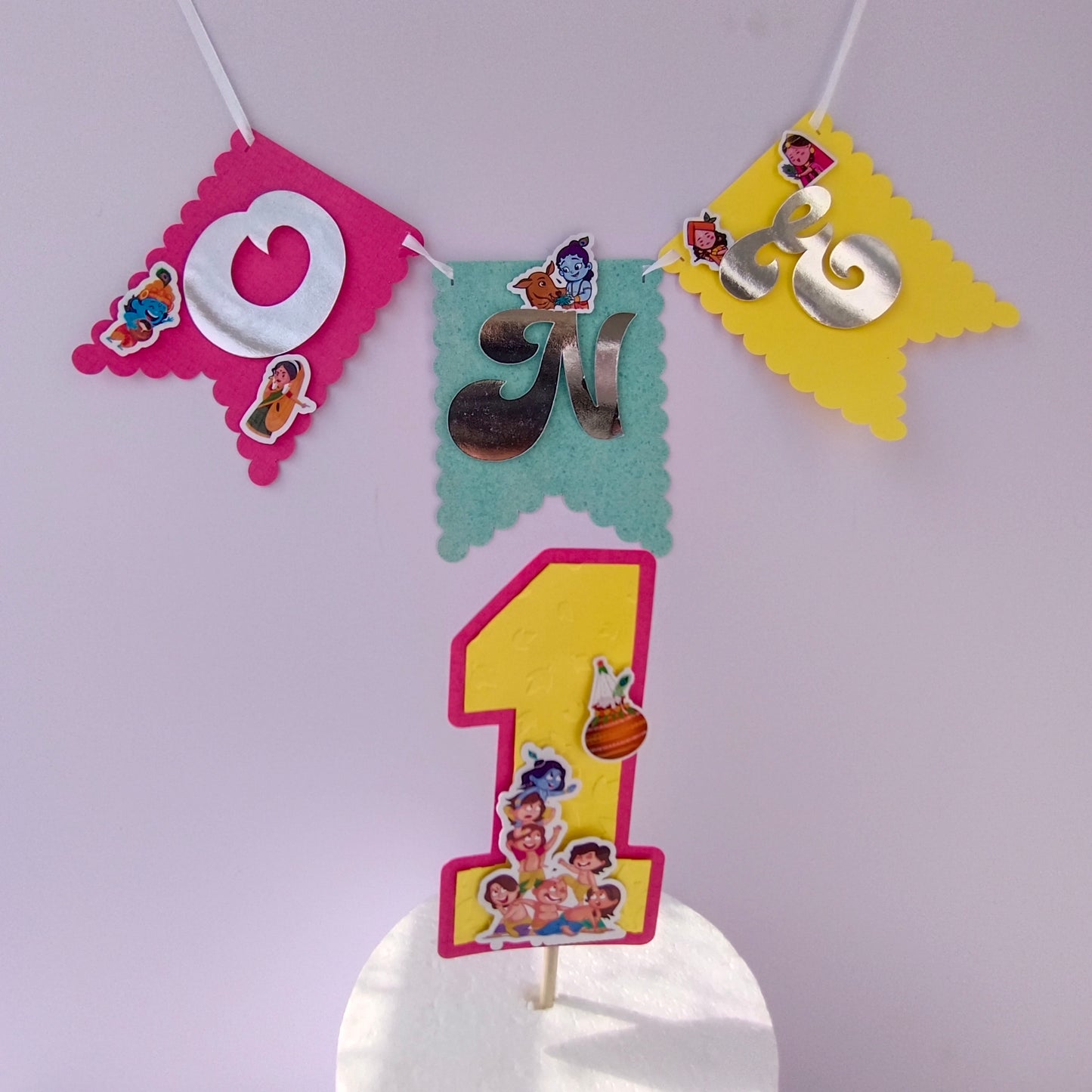 Krishna High Chair Banner & Cake Topper Set - Handcrafted Party Decoration