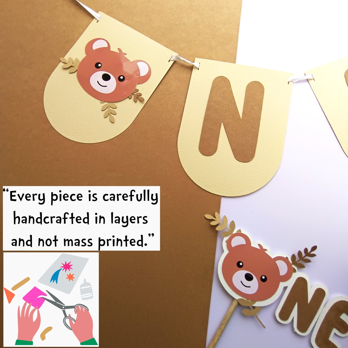 Teddy high chair banner and cake topper: