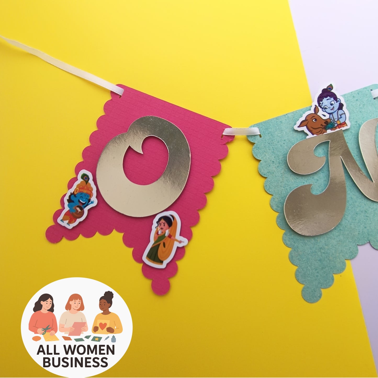 Krishna High Chair Banner & Cake Topper Set - Handcrafted Party Decoration