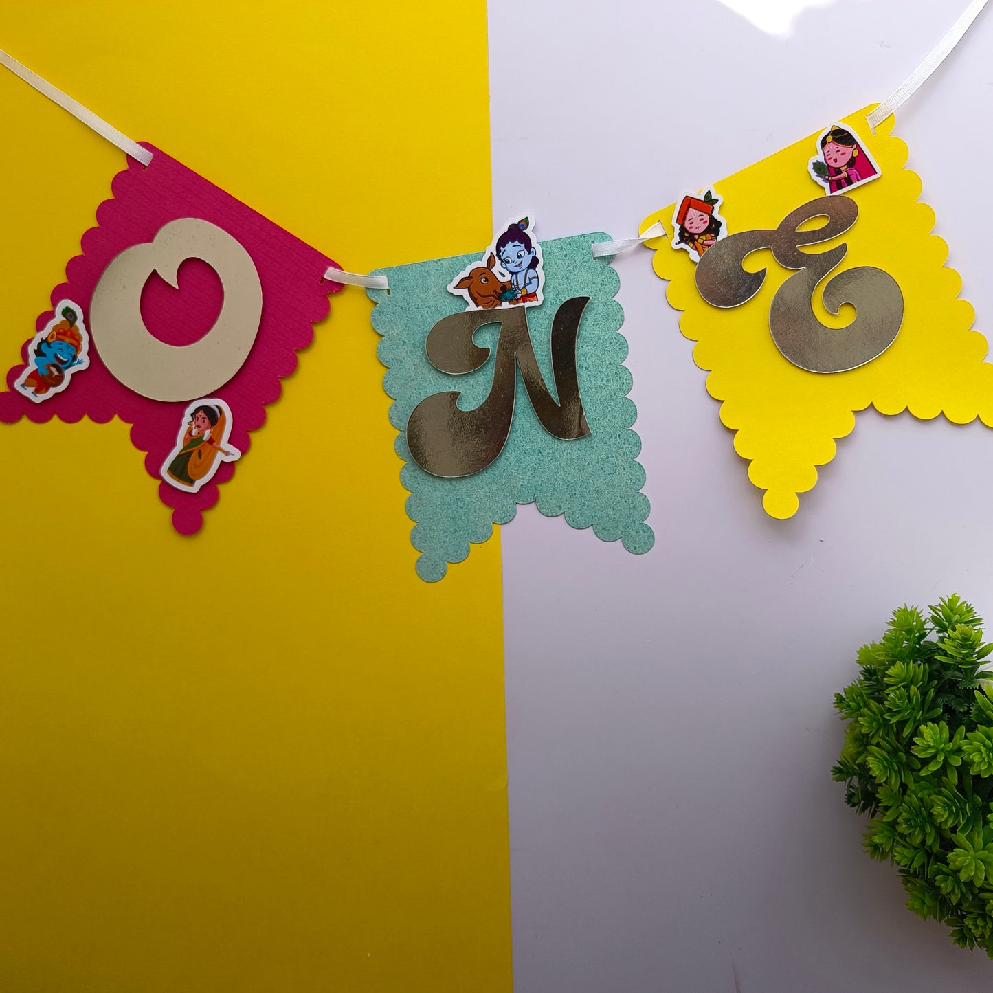 Krishna High Chair Banner & Cake Topper Set - Handcrafted Party Decoration