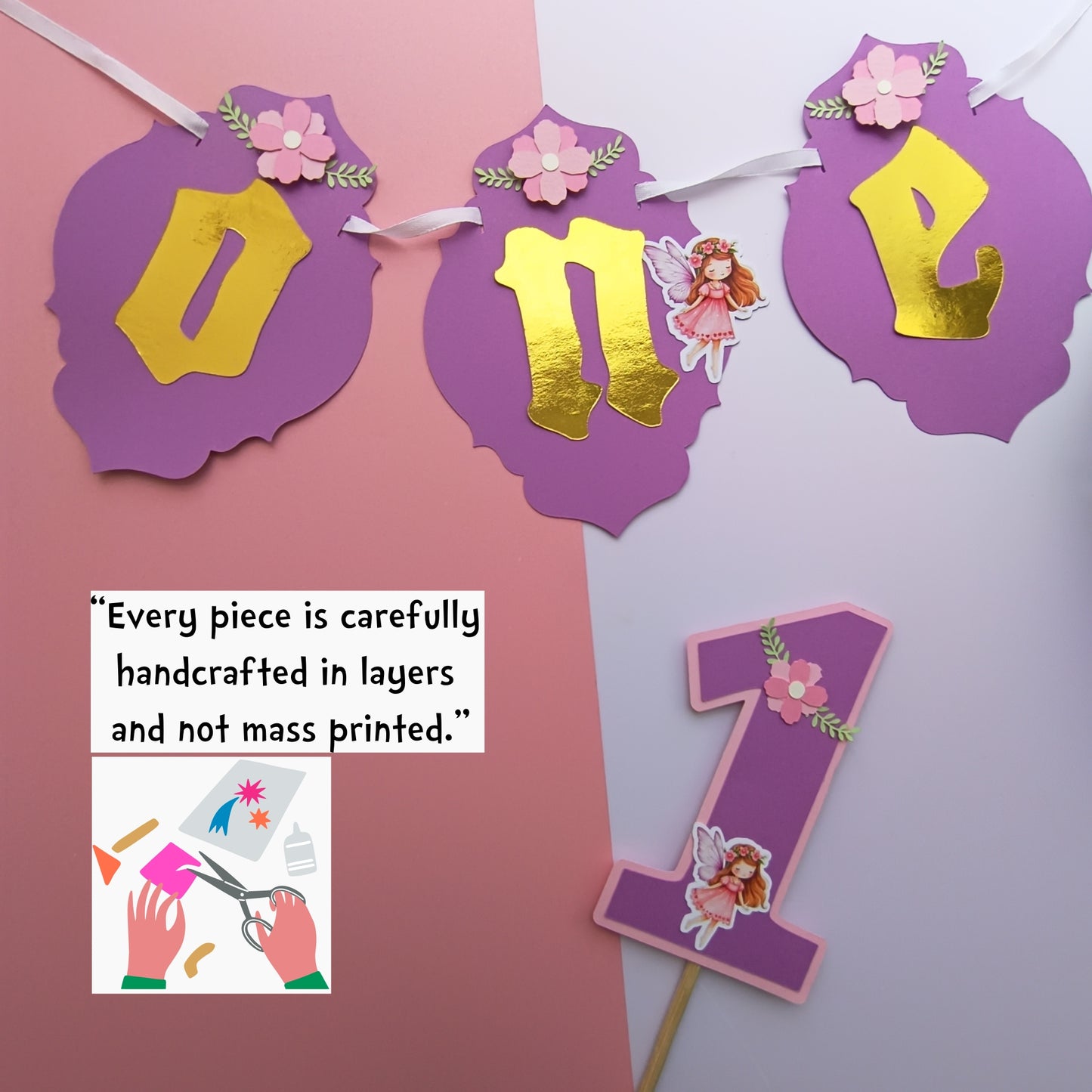 Fairy High Chair Banner & Cake Topper Set - Handcrafted Party Decoration