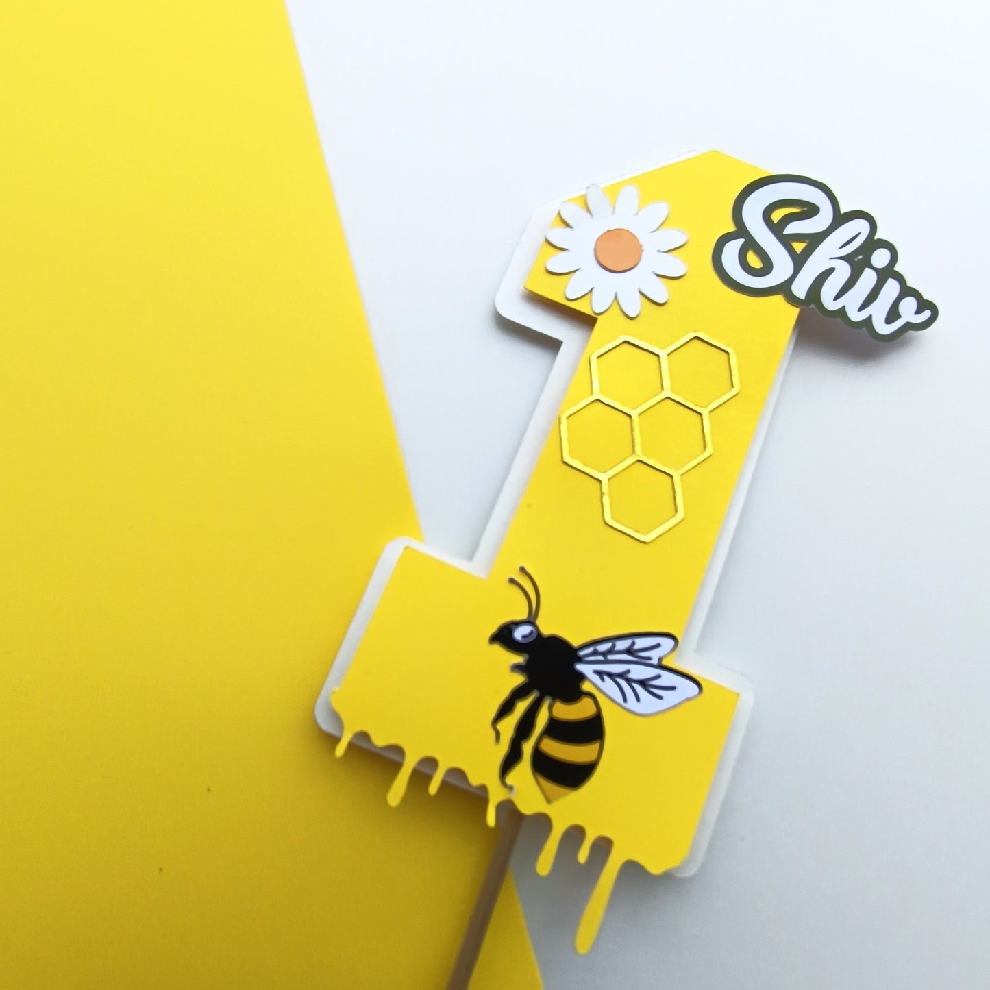 Honey Bee Small Cake Topper – Handcrafted Party Decoration