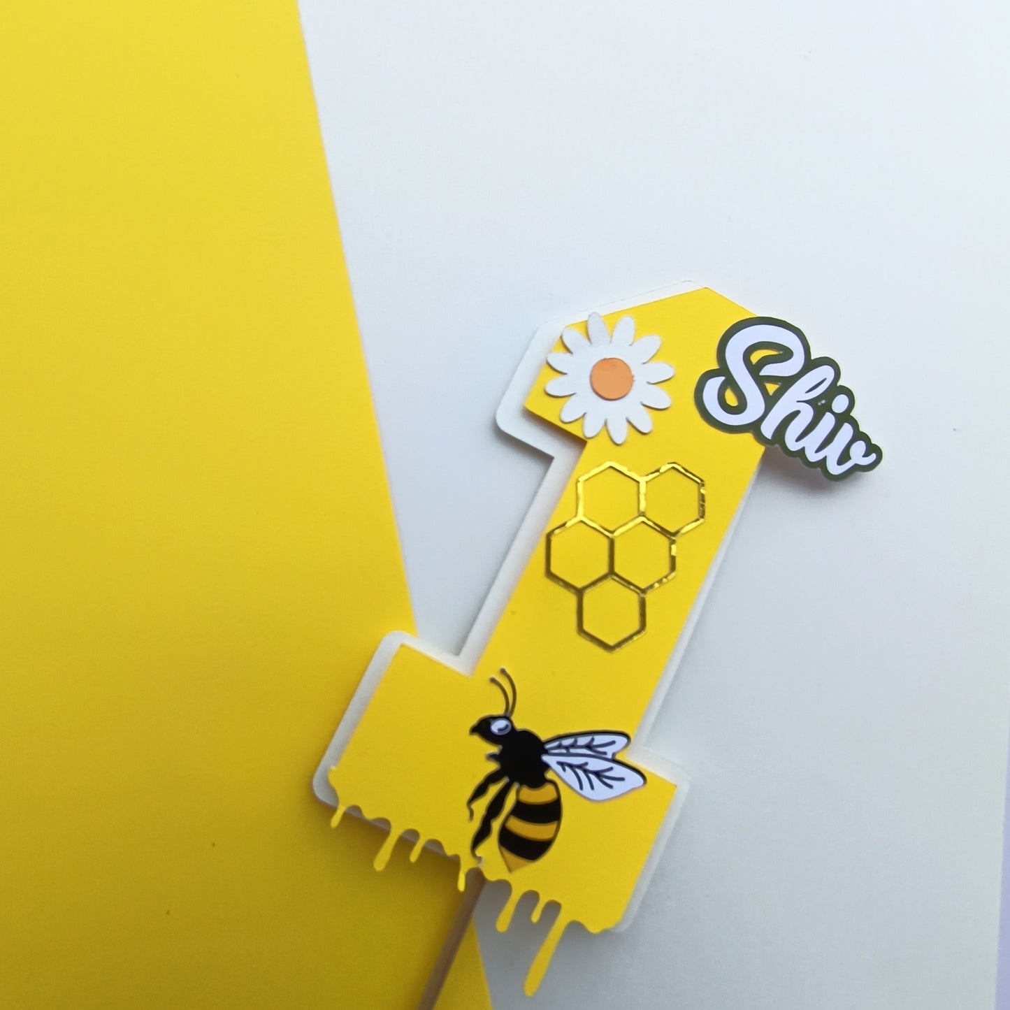 Honey Bee Small Cake Topper – Handcrafted Party Decoration