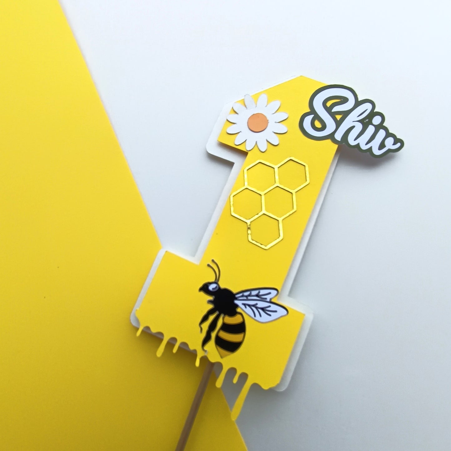 Honey Bee Small Cake Topper – Handcrafted Party Decoration