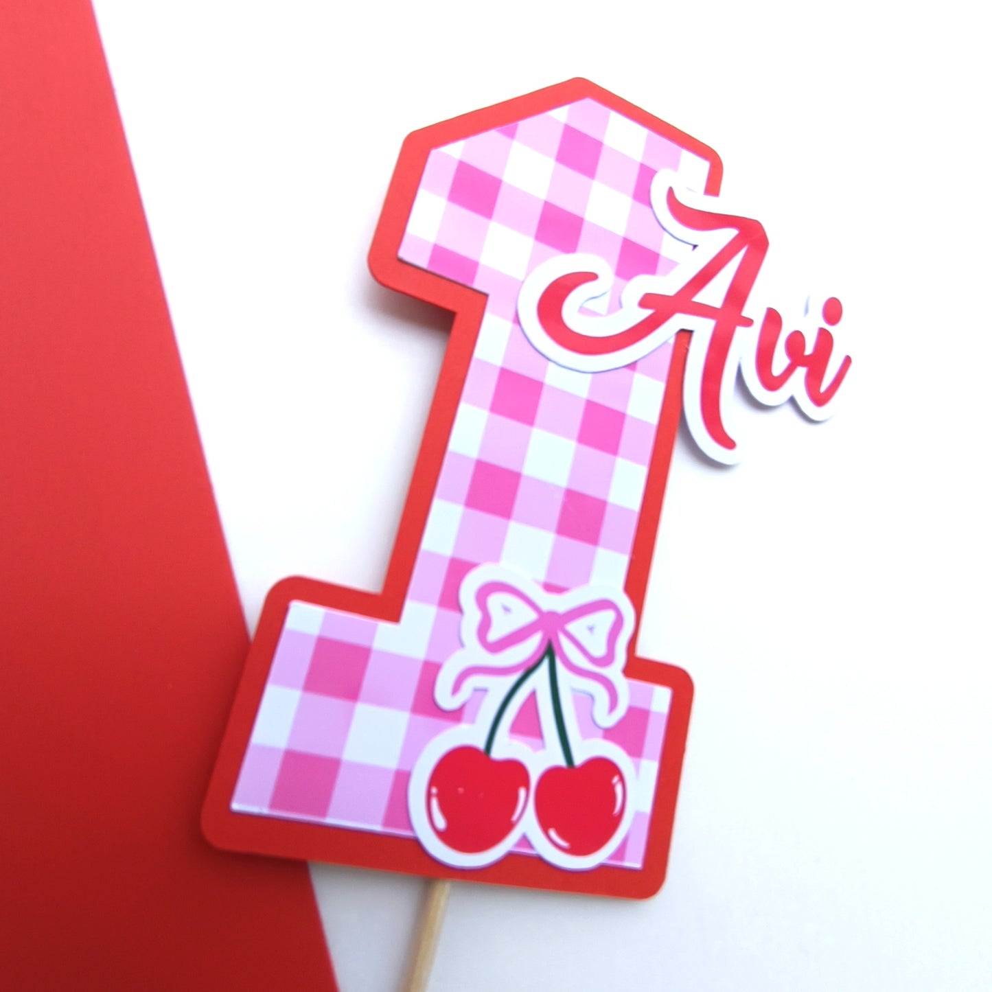 Cherry Small Cake Topper – Handcrafted Party Decoration