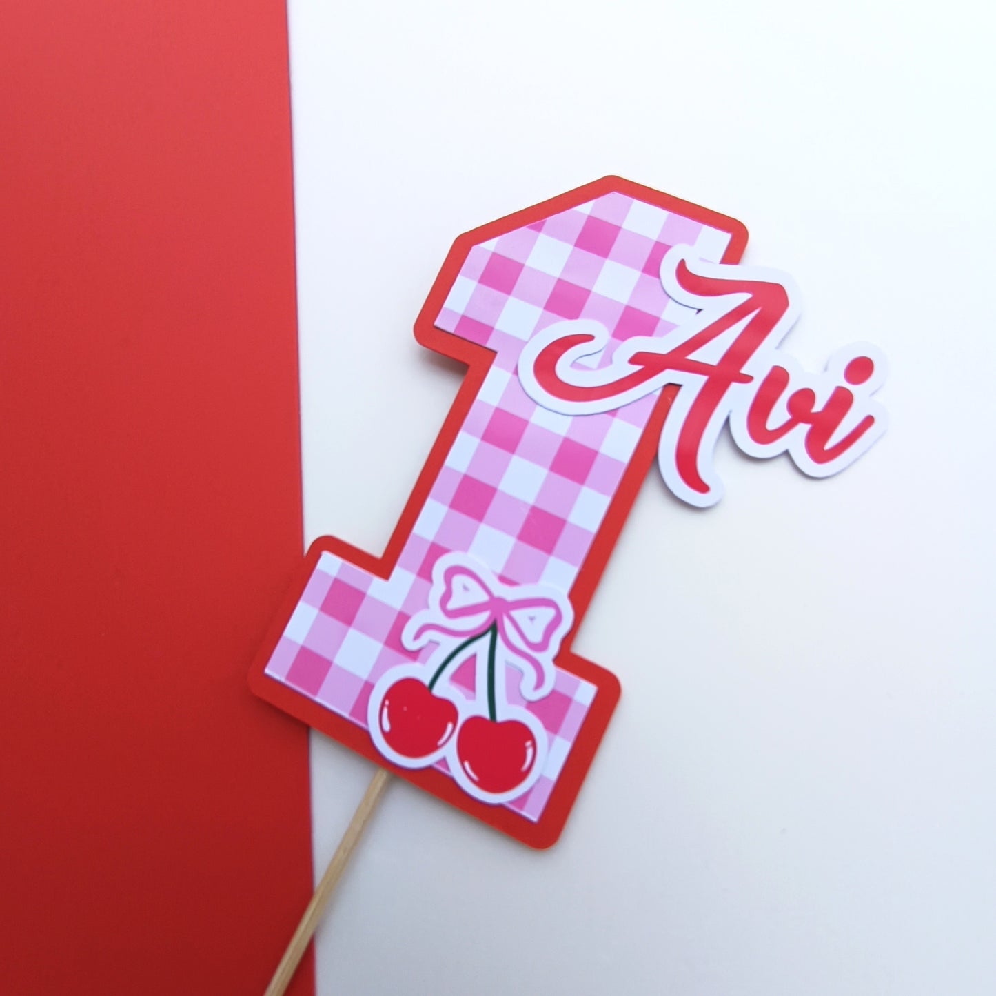 Cherry Small Cake Topper – Handcrafted Party Decoration