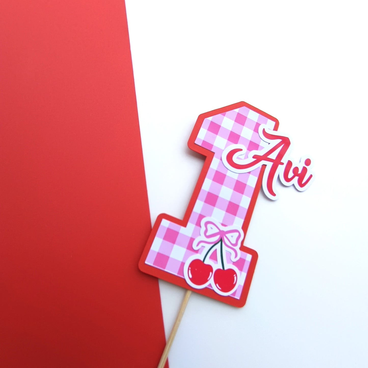 Cherry Small Cake Topper – Handcrafted Party Decoration