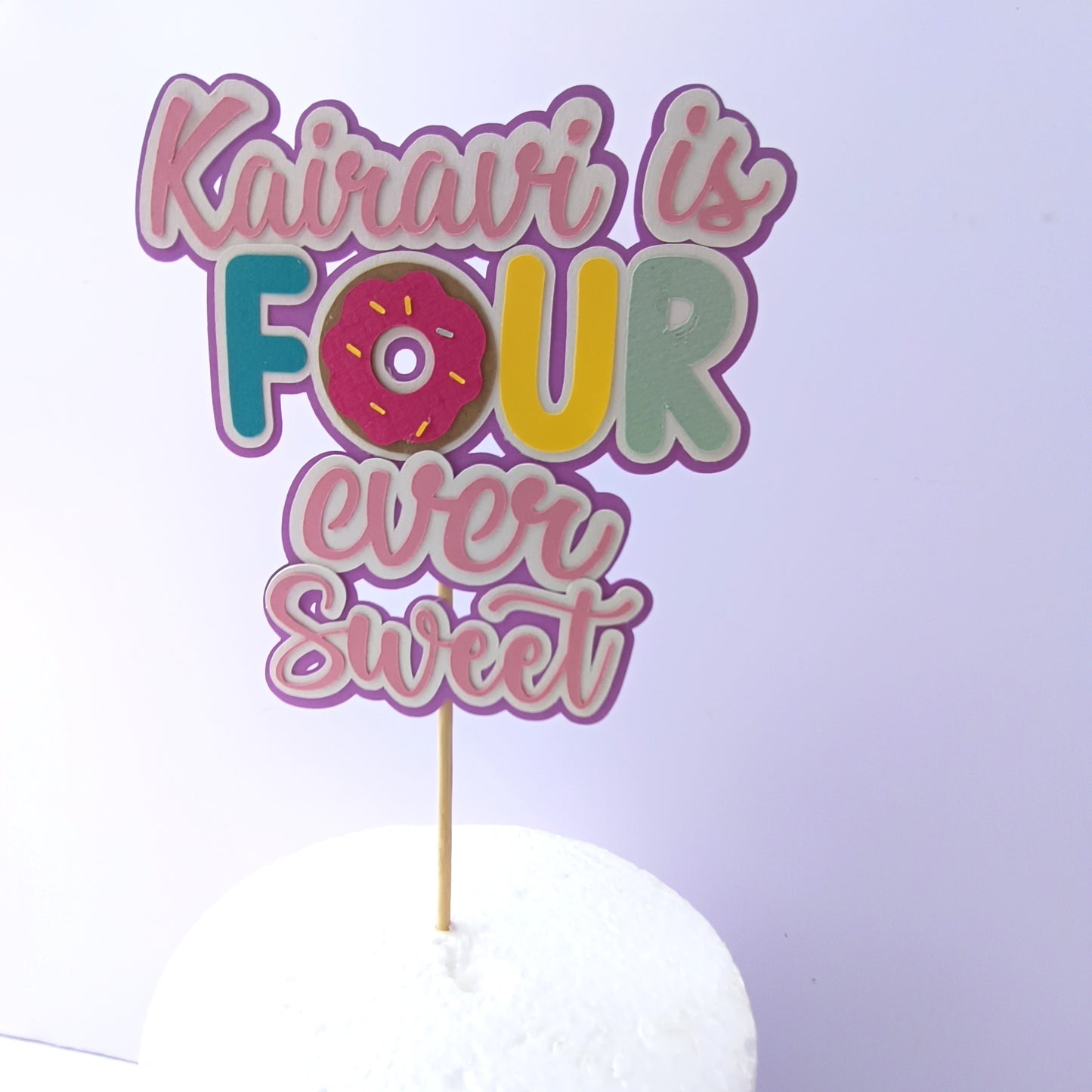 Donut 4th Birthday Cake Topper – Handcrafted Party Decoration