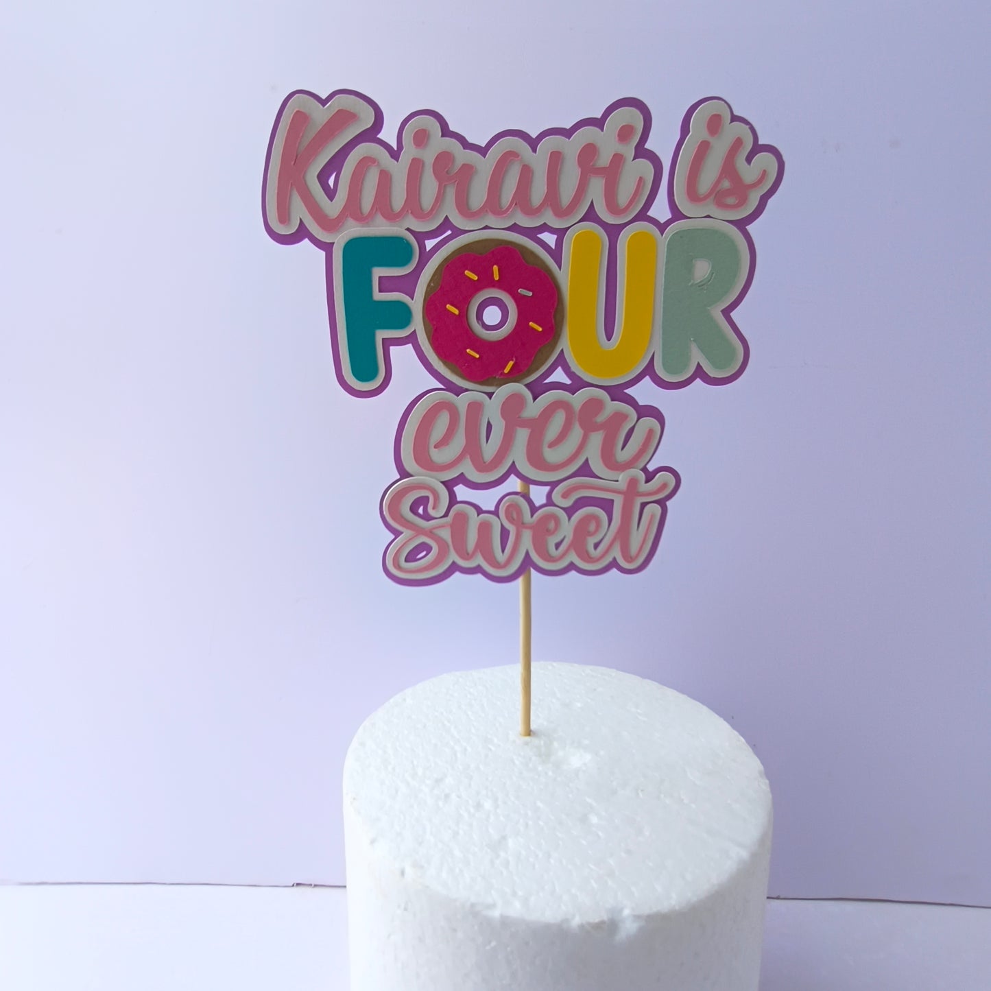 Donut 4th Birthday Cake Topper – Handcrafted Party Decoration