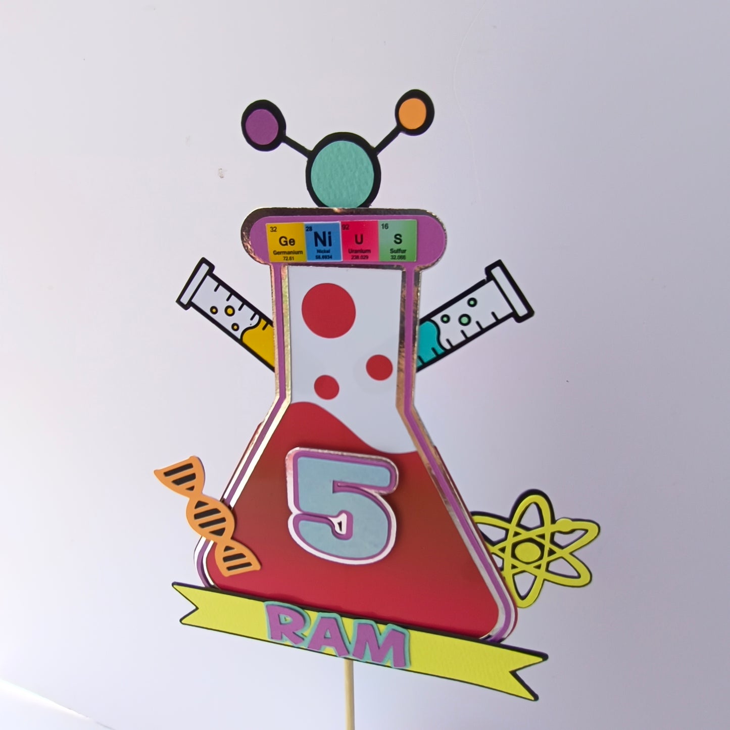 Science Theme Cake Topper – Handcrafted Party Decoration