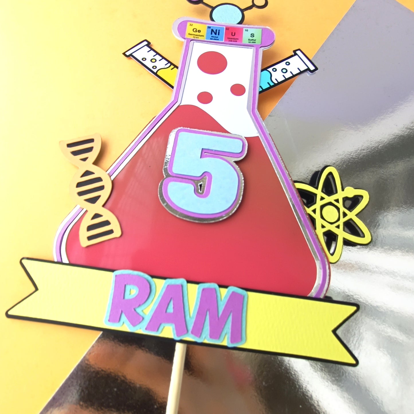 Science Theme Cake Topper – Handcrafted Party Decoration
