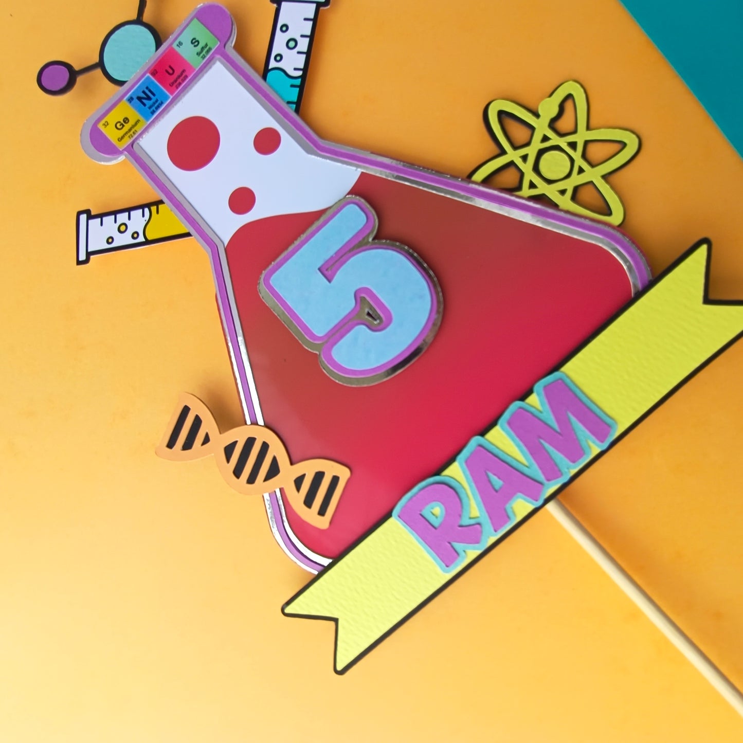 Science Theme Cake Topper – Handcrafted Party Decoration