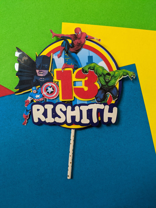 Custom Superhero Cake Topper with Name and Age