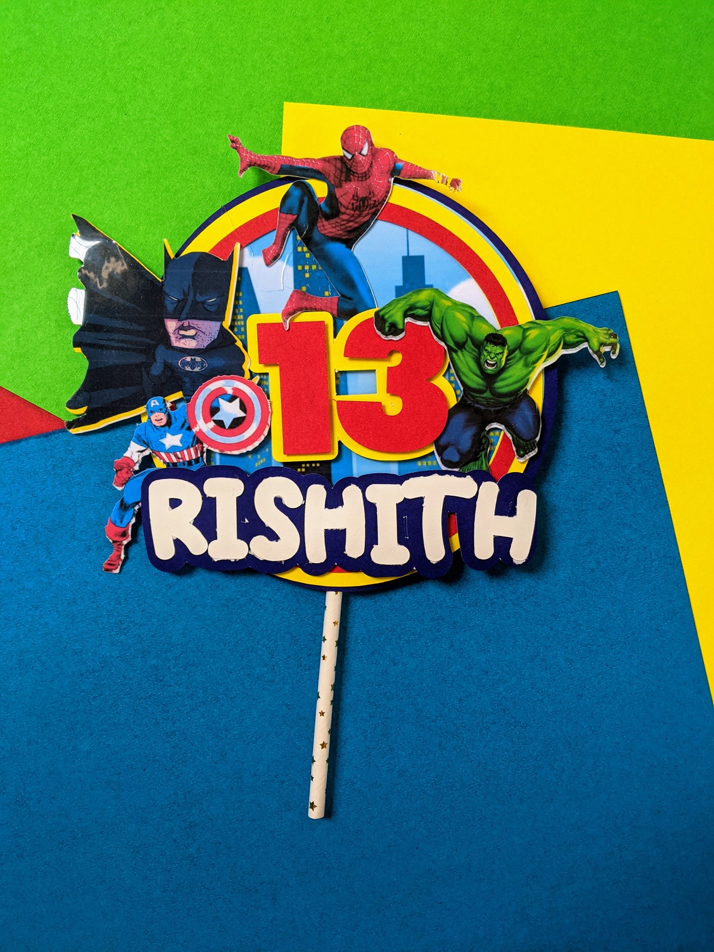 Custom Superhero Cake Topper with Name and Age