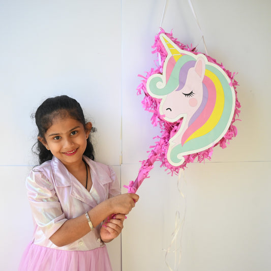 "Unicorn Pull-String Piñata - Semi-Handcrafted Party Decoration"