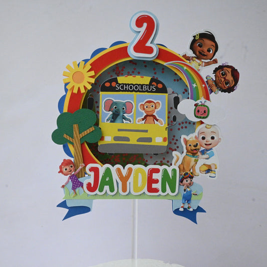 Handcrafted Cocomelon 3D Cake Topper with Sequins - Customizable with Name and Age