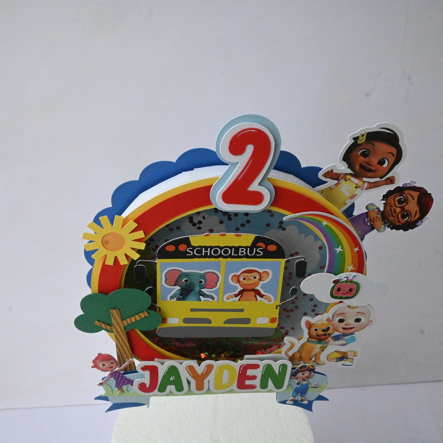 Handcrafted Cocomelon 3D Cake Topper with Sequins - Customizable with Name and Age